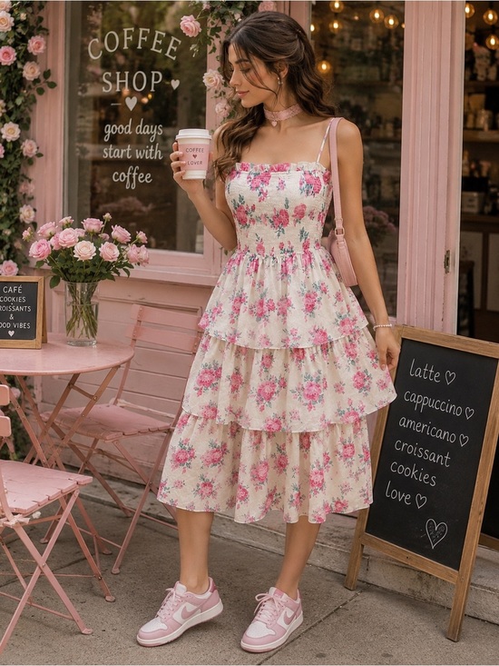 LoveShackFancy Dresses & Skirts - LoveShackFancy Pink and White Floral Smocked Sundress